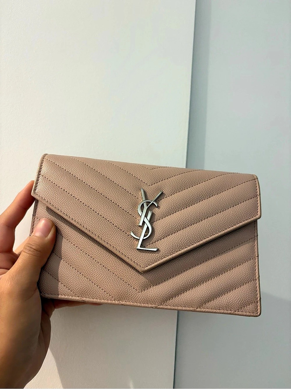 Saint Laurent Cassandre Matelassé Envelope Wallet on Chain Wallet on Chain Pink